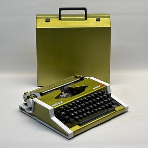 Valentine&#39;s Day gift,RARE! Olympia Traveller Typewriter - Antique Typewriter - Olympia Typewriter - Vintage 1955 Edition in Gold Green