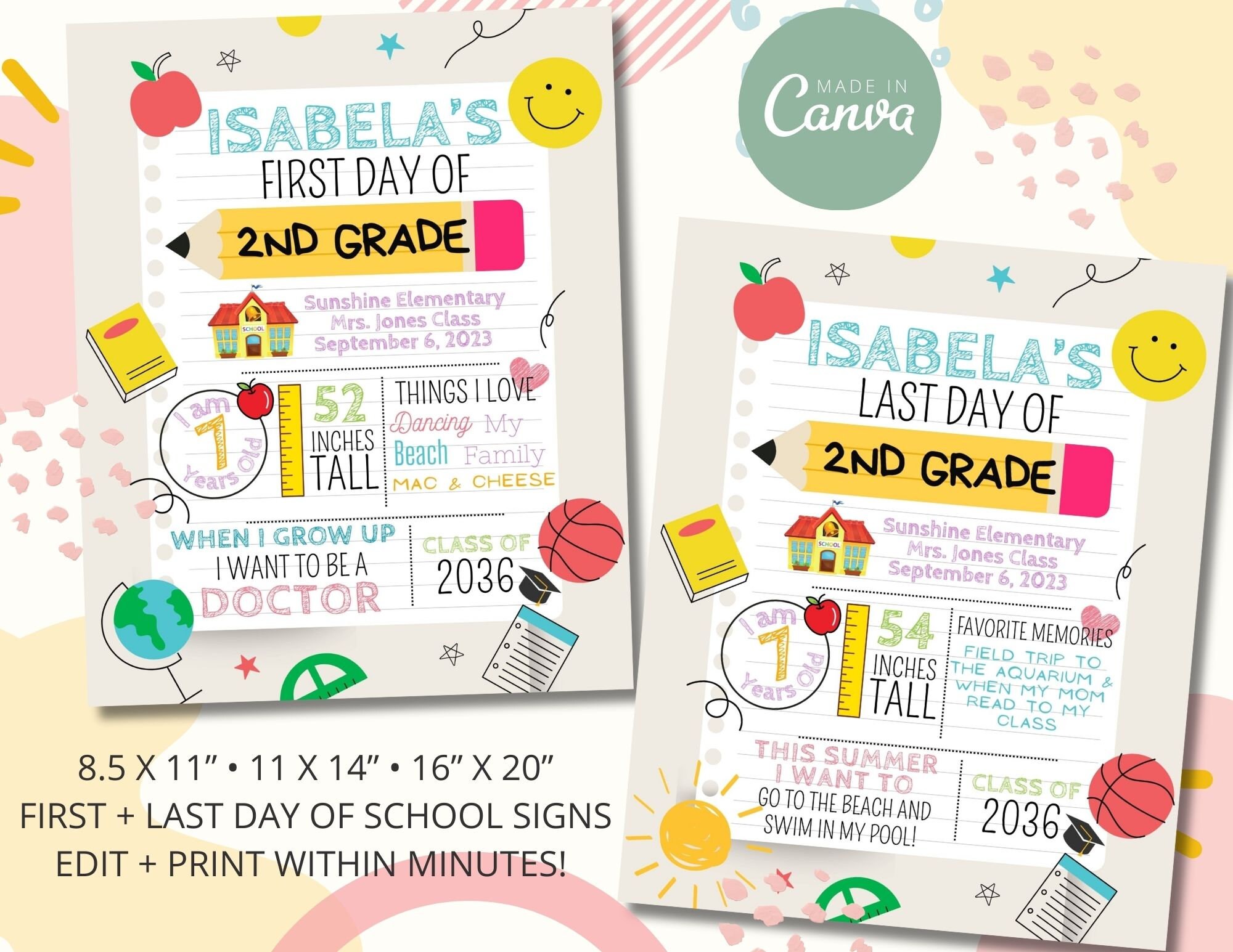 Editable First &amp; Last of School Signs Printable Editable - Etsy