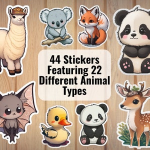 44 Animal-Themed Downloadable Digital Sticker Sheets,  PNG Stickers, Cute Animal Stickers, GoodNotes Stickers, Laptop Sticker,Animal Sticker