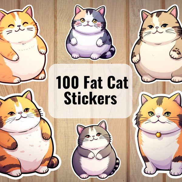 100 Cute Fat Cat Stickers, Downloadable Digital Sticker Sheets, PNG Stickers, Cute Animal Stickers, GoodNotes Stickers, Laptop Sticker