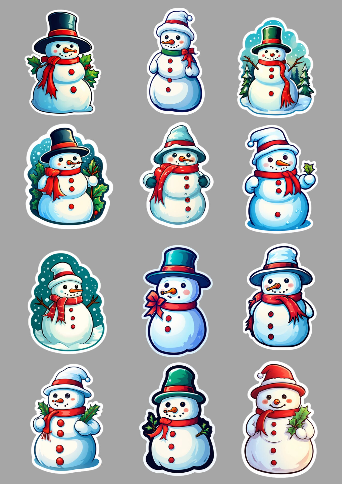 30 Digital Snowman Stickers Bundle, Downloadable Digital Sticker Sheets ...