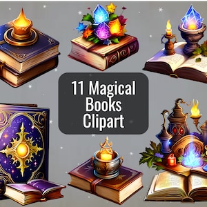 11 Digital Magical Books Clipart Bundle, Downloadable Digital PNG Clipart, Fantasy Books Clipart, Witch Book Clipart, Magic Book Clipart