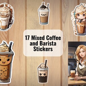 Digital 17 Mixed Coffee and Barista Stickers, Downloadable And Printable Sticker, PNG Sticker, Food Sticker, Coffee Sticker, Coffee Lovers