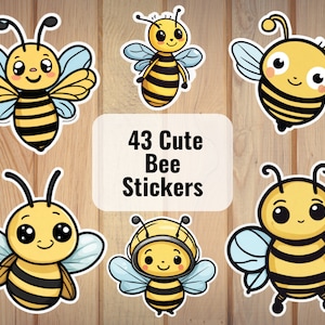 43 digitale niedliche Babybienenaufkleber-Bundle, herunterladbare digitale Aufkleberblätter, PNG-Aufkleber, Tieraufkleber, Naturaufkleber