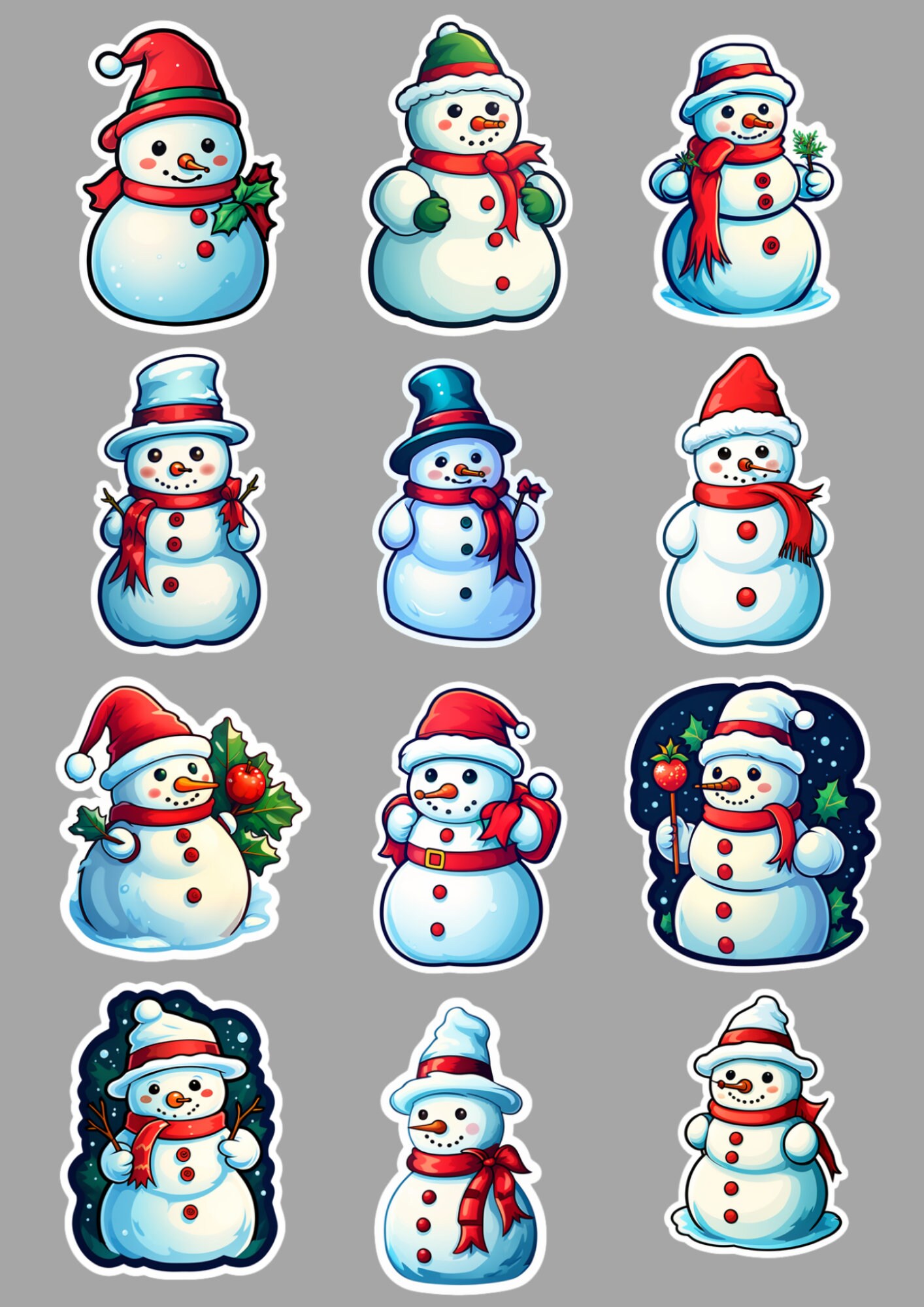 30 Digital Snowman Stickers Bundle, Downloadable Digital Sticker Sheets ...