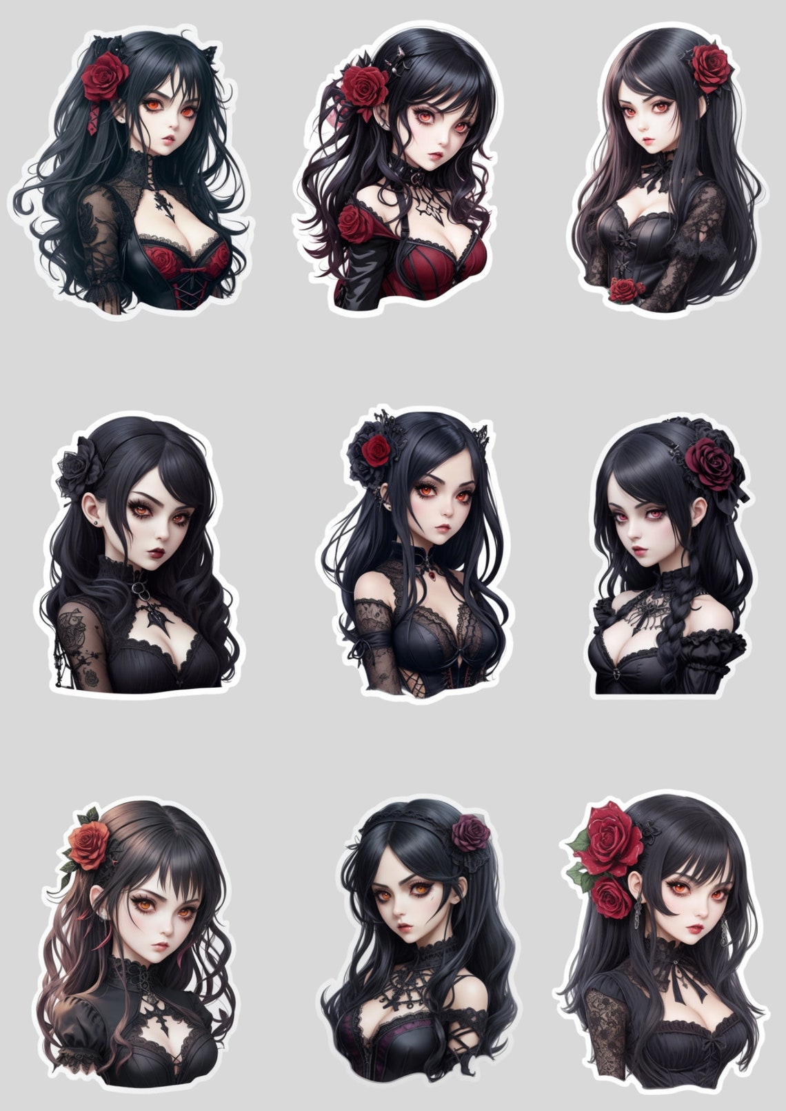 45 Digital Goth Anime Girl Sticker Bundle, Downloadable Digital Sticker ...