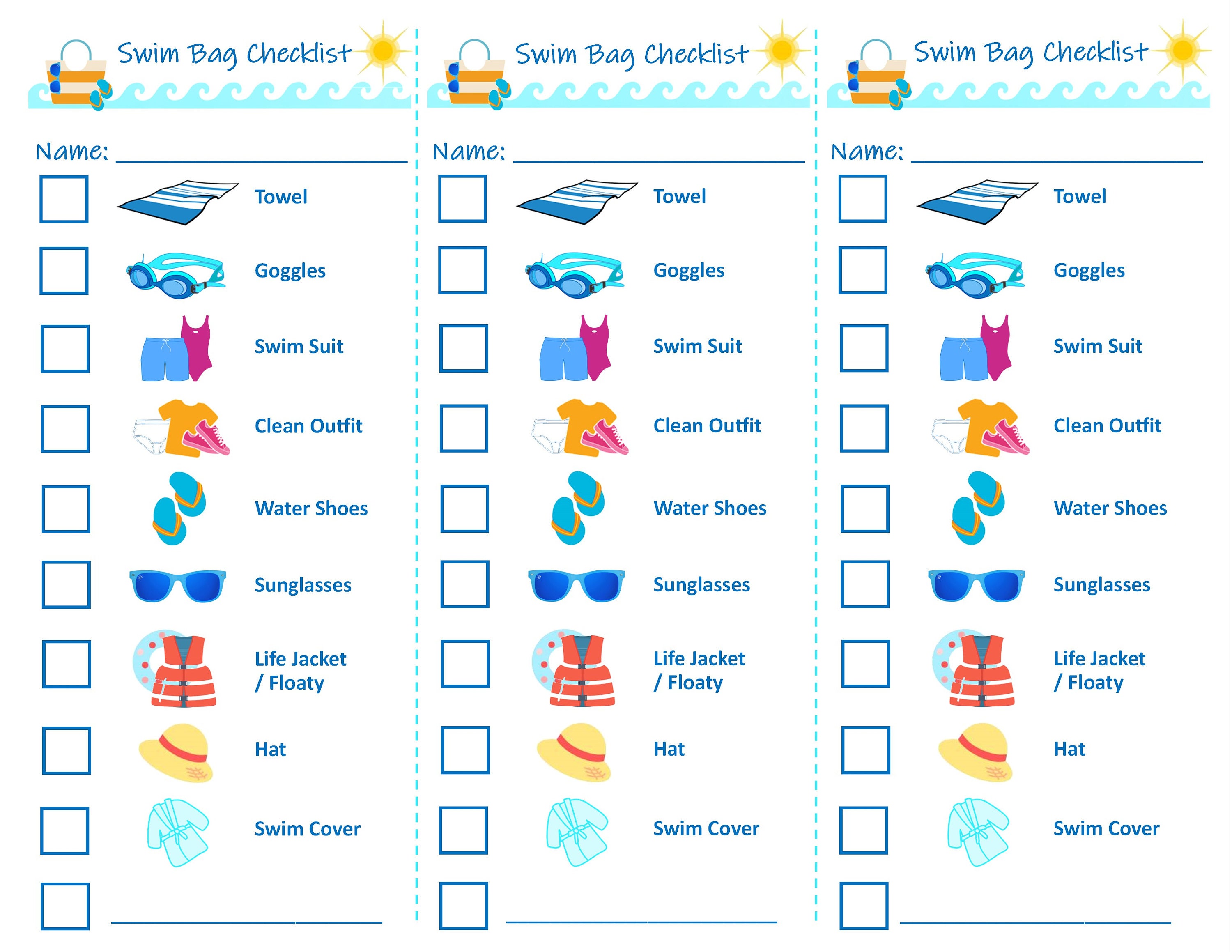 Swim Bag Checklist for Kids Etsy