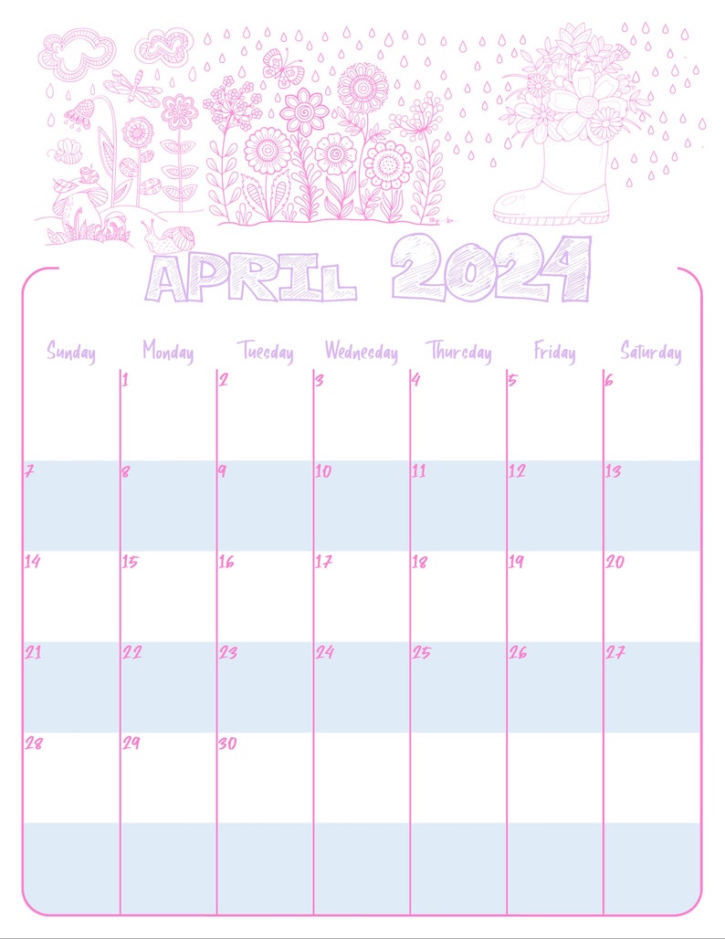 Kids Coloring Calendar 2024 Etsy