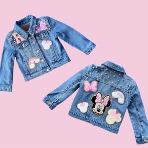 Disney  Jean Jacket without name and initial on the front ,with pearls ,for baby , toddler and big girls,all patches are  SEWN ON