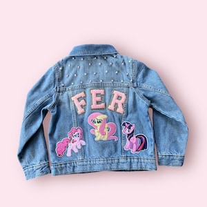 My little pony jean jacket for baby, toddler and girls with pearls ( all patches are SEWN ON )