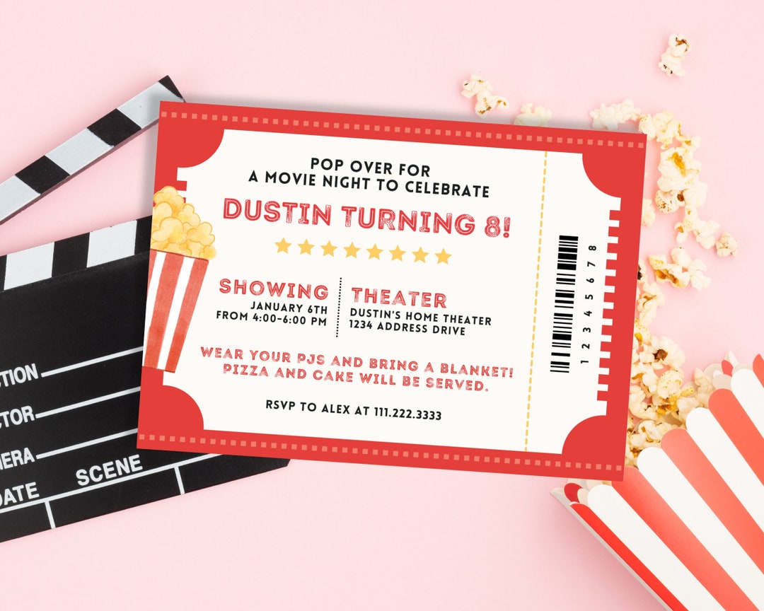 Movie Theater Birthday Party Invitation, Editable Canva Template ...