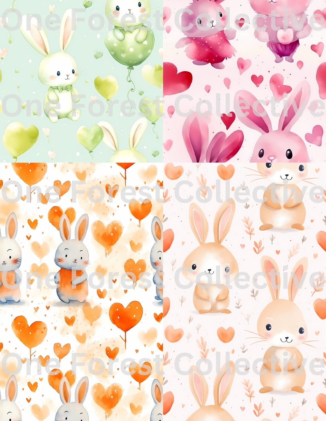 44 Rabbit and Heart Print Inspired Pattern Digital Paper Printable ...