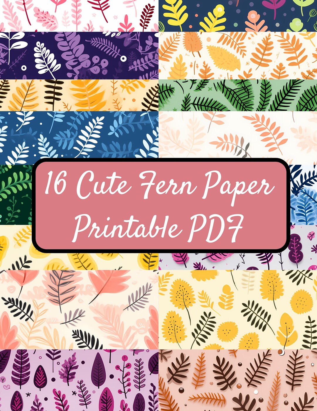 16 Kawaii Fern Printable Paper Patterns Digital Paper Images Scrapbook ...