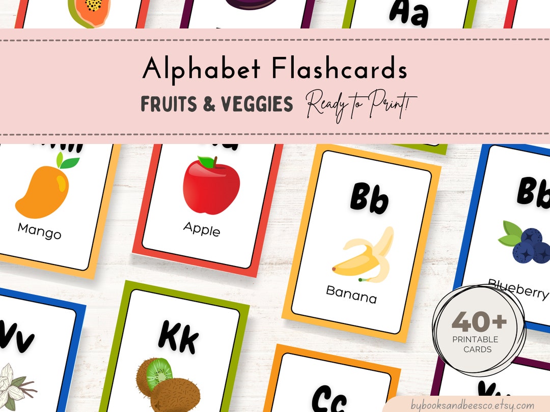 Printable Montessori Alphabet Flashcards Fruits & Vegetables Etsy