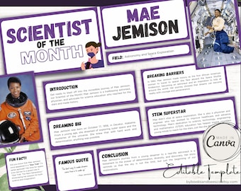 Scientist of the Month Poster Set, Mae Jemison Poster, Printable Science Classroom Decor, Montessori Physics Print, EDITABLE TEMPLATE