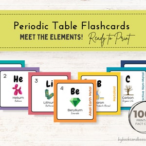 Fichas didácticas imprimibles de la tabla periódica, elementos de química para niños, descarga digital, fichas didácticas de ciencias Montessori, aprender química para imprimir