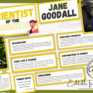 Scientist of the Month Poster Set, Jane Goodall Poster, Printable Science Classroom Decor, Montessori Biology Print, EDITABLE TEMPLATE