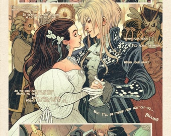 Labyrinth "As the world falls down" movie scene, retro comic style print.