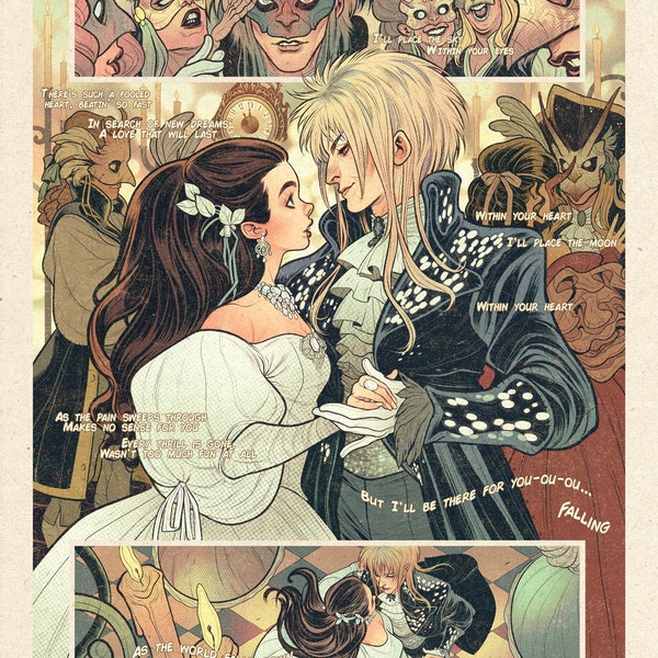 Labyrinth "As the world falls down" movie scene, retro comic style print.