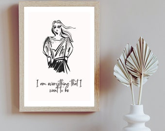 Empowering Wall Art, Inspiring Woman Art, Digital Print, Positive Affirmation, Home Decor, Minimalist Wall Art, Modern Line Drawing