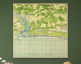 Oak Island North Carolina Vintage Map, Oak Island NC Antique Map, Oak Island NC Vintage Print, Oak Island NC Canvas, Mulberry Maps