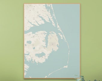 Outer Banks North Carolina Vintage Map Poster or Canvas