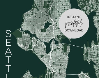 Seattle Washington Map Immediate Digital Download