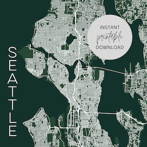 Kaart Seattle-Washington onmiddellijke digitale download