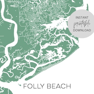 Folly Beach South Carolina Karte Sofortiger digitaler Download
