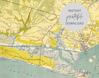 Antik Oak Island Caswell Beach Southport North Carolina karta Omedelbar digital nedladdning