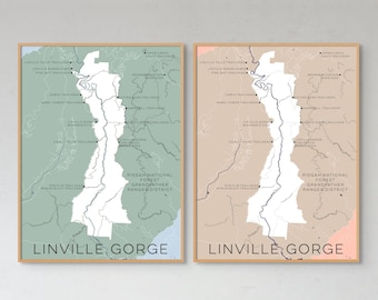 Linville Gorge Map, Linville Gorge Canvas, Linville Gorge Print, Linville Gorge Hiking Trails Map, Linville Falls, Pisgah