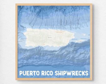 Puerto Rico Shipwrecks Map Poster or Canvas