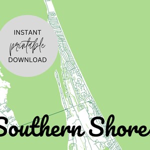 Southern Shores North Carolina Map Immediate Digital Download
