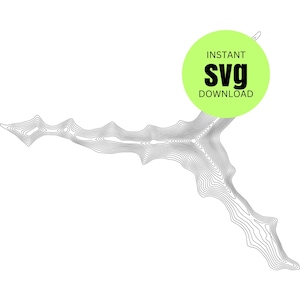 May include: A black and white topographic map design with a light green circle in the upper right corner that says "INSTANT SVG DOWNLOAD". The map has many contour lines and a unique shape.