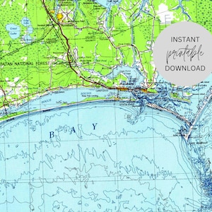 Carte vintage de Crystal Coast en Caroline du Nord en téléchargement numérique immédiat