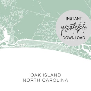 Carte d'Oak Island en Caroline du Nord en téléchargement numérique immédiat
