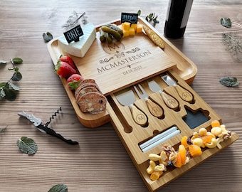 Custom Engraved Cheese and Charcuterie Board Set - Personalized Gift for Wedding, Anniversary, Couples, and Engagement Celebrations