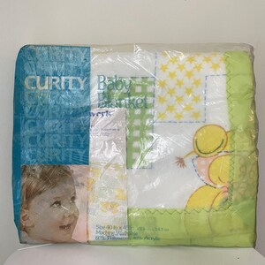 Vintage Curity Patchwork Pals Baby Blanket NOS Sealed Fleece 40x45 Made in USA