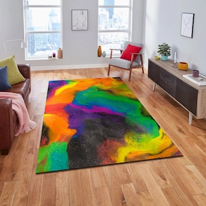 Colorful Rug, Abstract Watercolor Rug, Rainbow Carpet, Non Slip High Quality Rug, Home Decor, Rug for Living Room, Rainbow Area Rugs, Gift