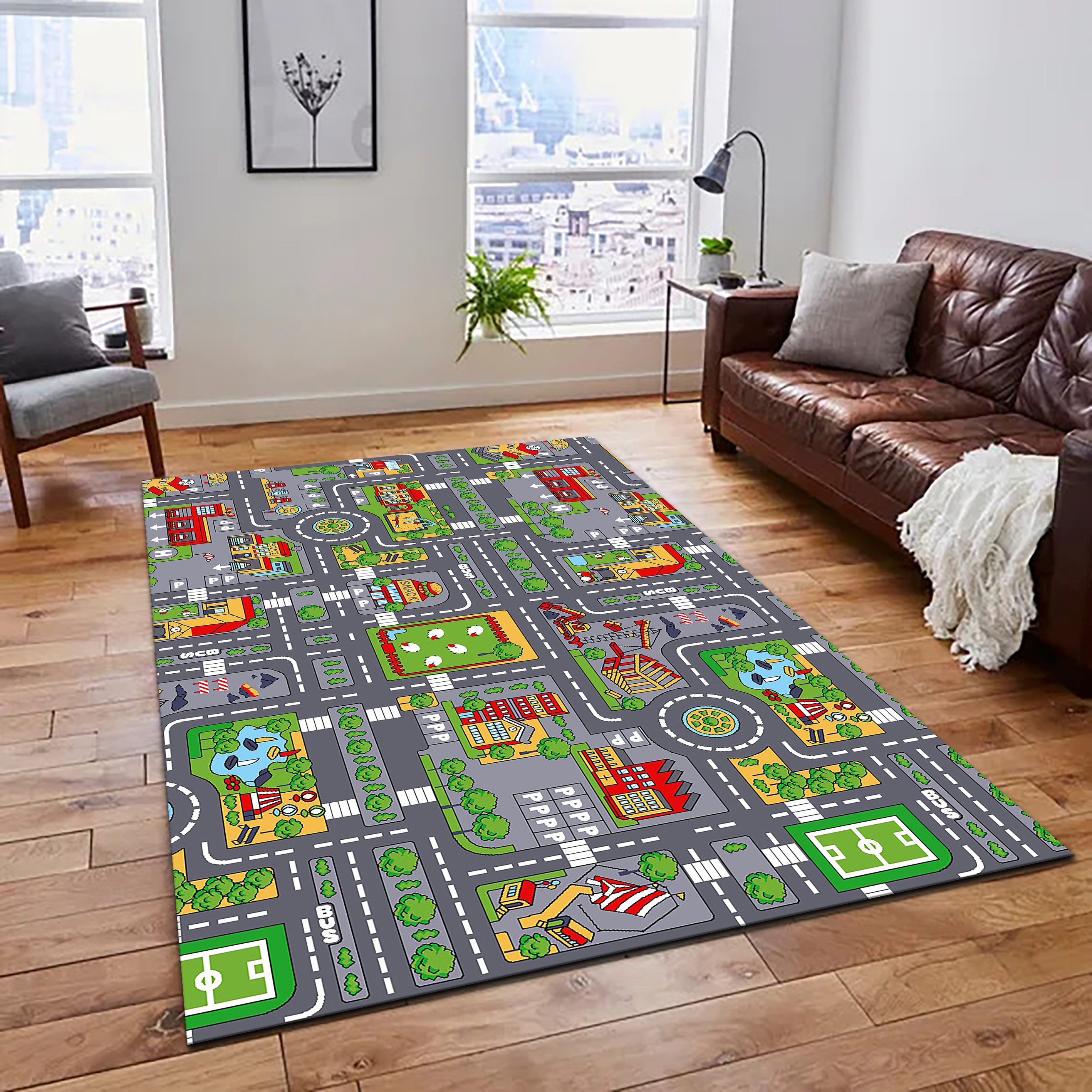 Kids City Map Rug, Playroom Road Carpet, Cotton Base - Etsy