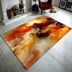 Salon Decor, 3D Printed Rugs, Luxury Marble Rug, Abstracct Marble Rug, orange Rug, Modern Rugs, Abstract Rug, Silver Rug,