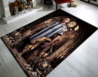 Lionel Messi Football Rug, World Cup Legend, Sports Mat