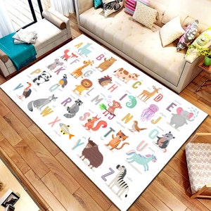 Animal Alphabet Rug, Learn and Play: Animal Alphabet Rug for Kids&#39; Rooms, Rug with Animal Alphabet Design, Kid&#39;s Room Educational Decor Rug