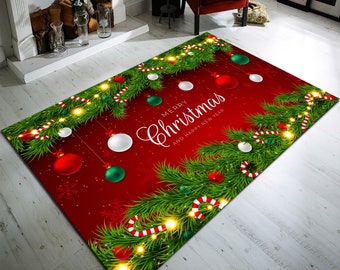 Merry Christmas Rug, Holiday Pine, Cotton Door Mat