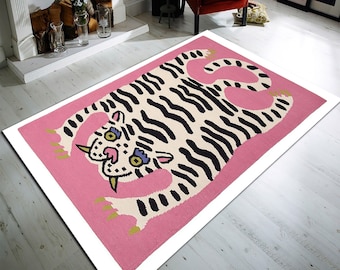 Cartoon Cat Rug, Cotton Blend, Non Slip Washable Rug