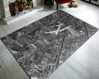 DC-4 Over Manhattan Photo Rug, Aviation Decor, Pilot Gift