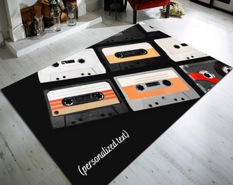 Personalized Cassette Tape Rug, Custom Mixtape Design, Non-Slip