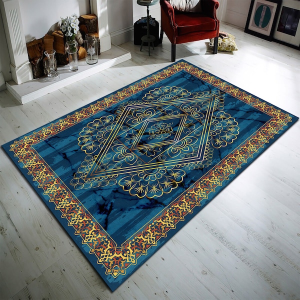 Blue and Gold Oriental Rug - Etsy