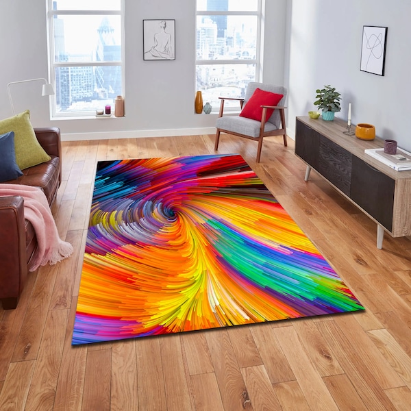 Colorful Rug, Abstract Watercolor Rug, Rainbow Carpet, Non Slip High Quality Rug, Home Decor, Rug for Living Room, Rainbow Area Rugs, Gift