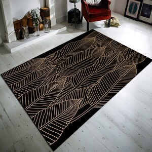 Leaf Rug,Gold Black Rug,Gold Pattern,Leaf Pattern,Soft Rug, Rug,Home Decor Rug,Living Room Rug,Area Rug,Modern Rug,Popular Rug